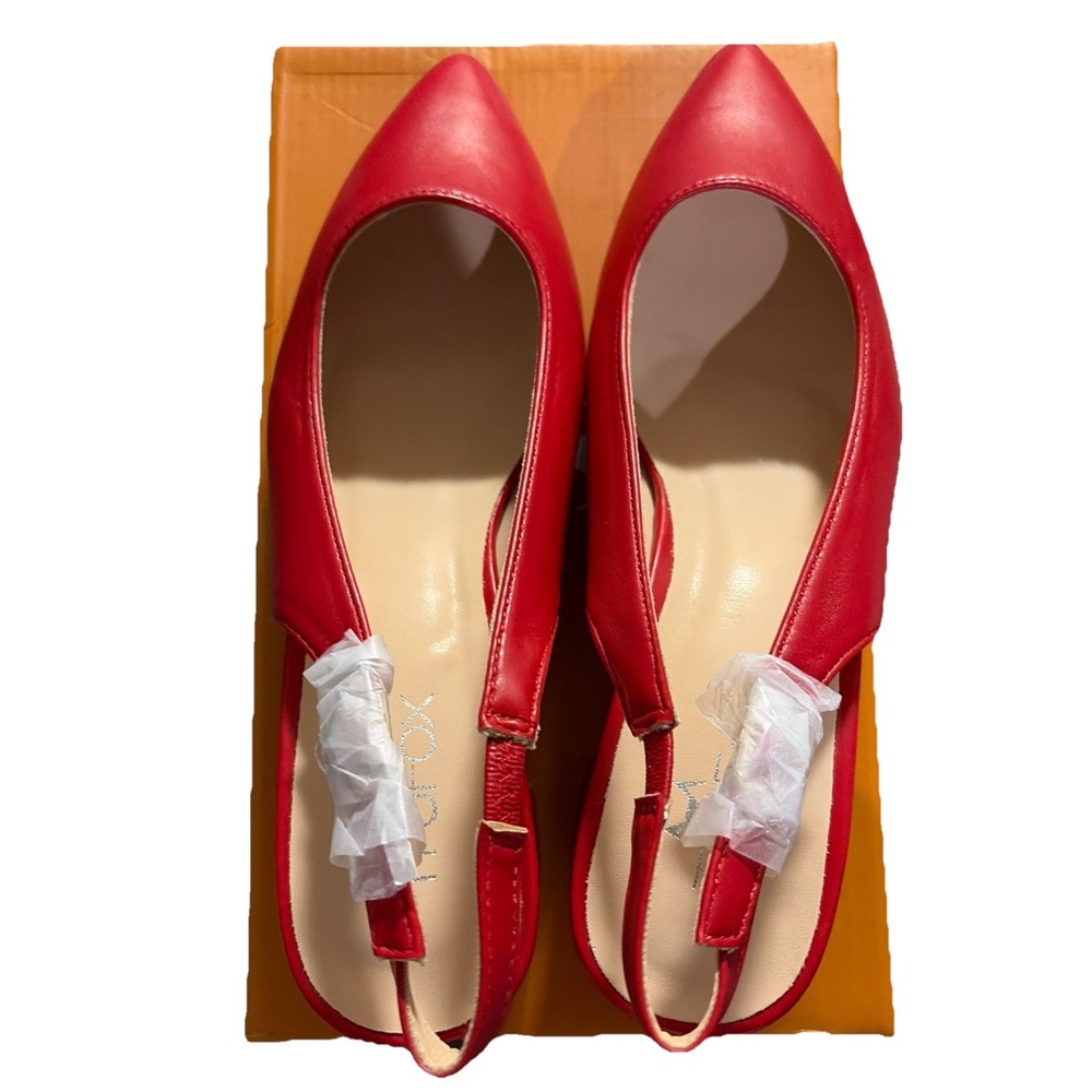 TruFox‎ Red Pointed Toe Slingback Women 6.5 Block Heels Statement Work - Picture 4 of 7